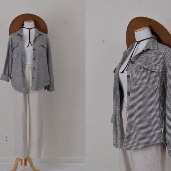 Hollister Boyfriend Fit Shirt Jacket M Houndstooth Pattern Gray/White - Picture 1 of 10